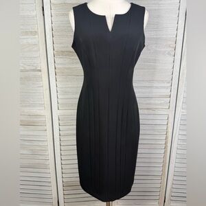 CALVIN KLEIN Sleeveless Black Midi Dress w Curved Seams & Cutout V Neckline-6